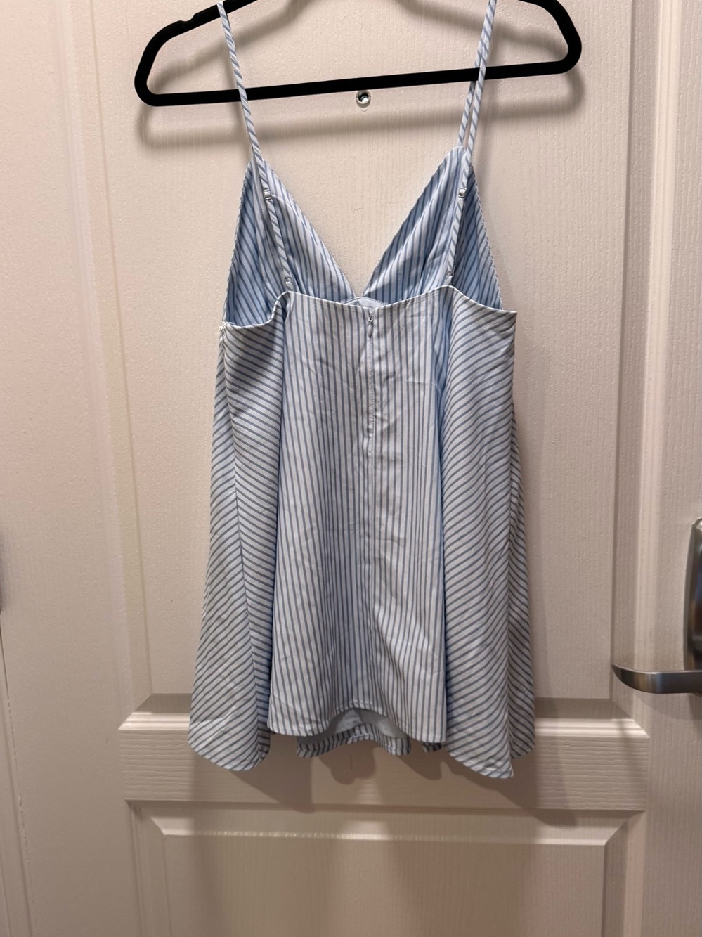 Nia Alessia Mini Dress in Light Blue Striped Spaghetti-Strap Size S NWT - Picture 5 of 7